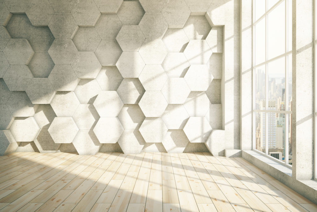 Abstract honeycomb design in a building created by an architectu