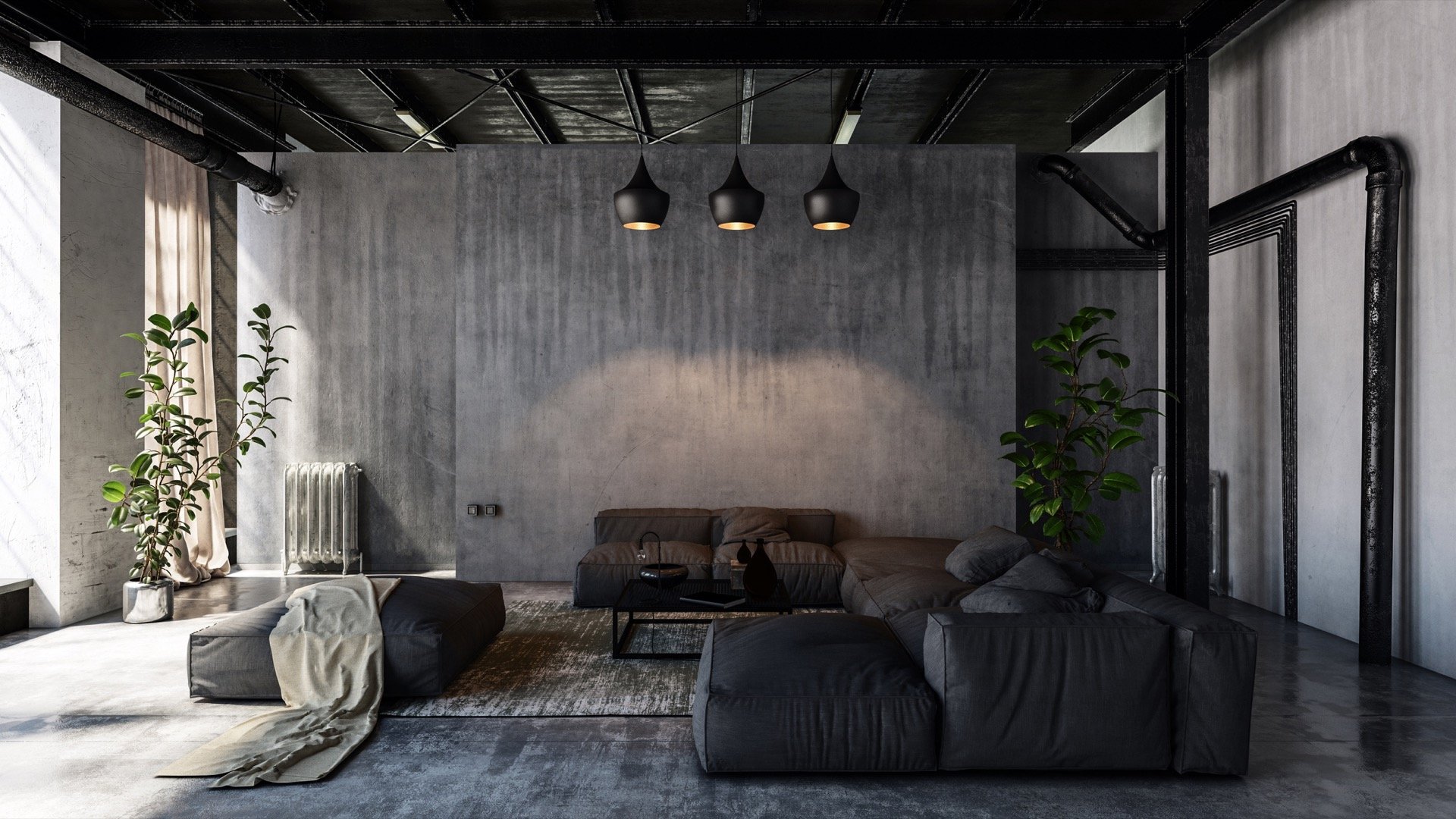 Living room with architectural industrial design